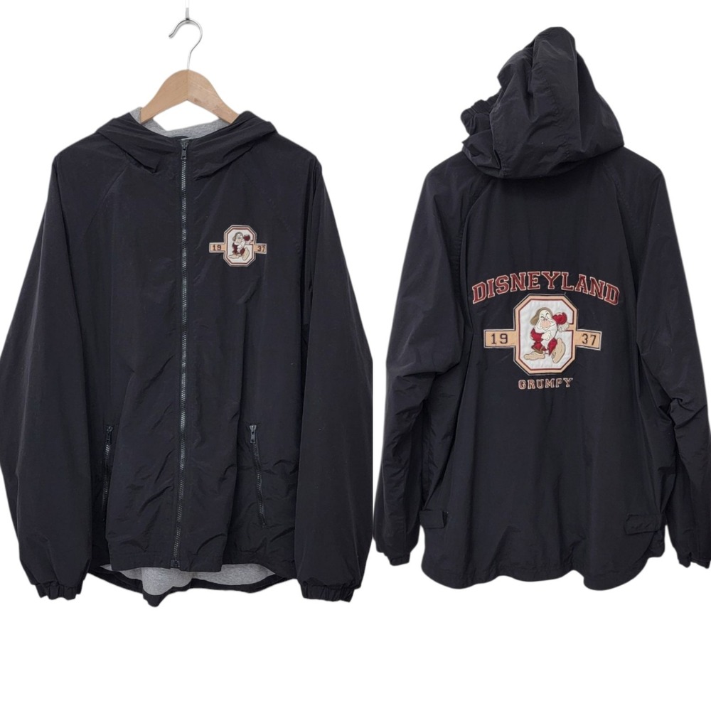 Vtg Disneyland Resort Grumpy Jacket Mens Large‎ 1937 Black Fleece Lined Hooded